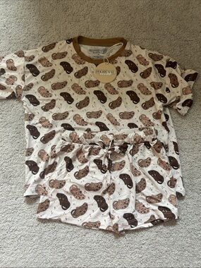 Bronx + Co Jammie’s- Kids Cream Brown Crocs Print Pajama Set
